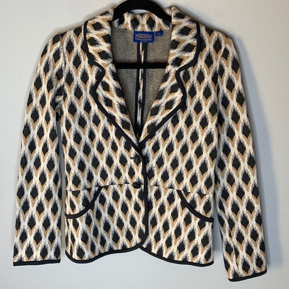 Pendleton gray cream tan blazer jacket S petite